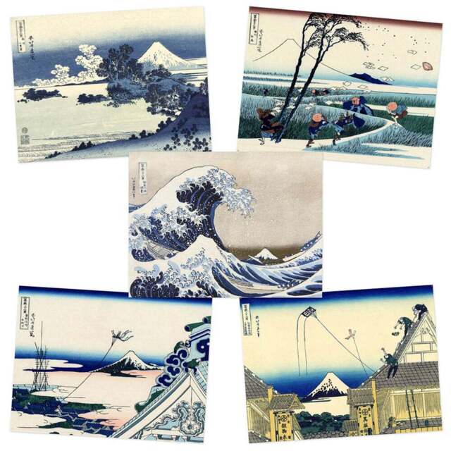 Artery8 Hokusai Views Mount Fuji Beach Temple Mitsui Wall Art Print 30 x 41cm 5 Pack - Size: 40.5 x 30.5 x 0.3cm - Multi - Wilko - image 1