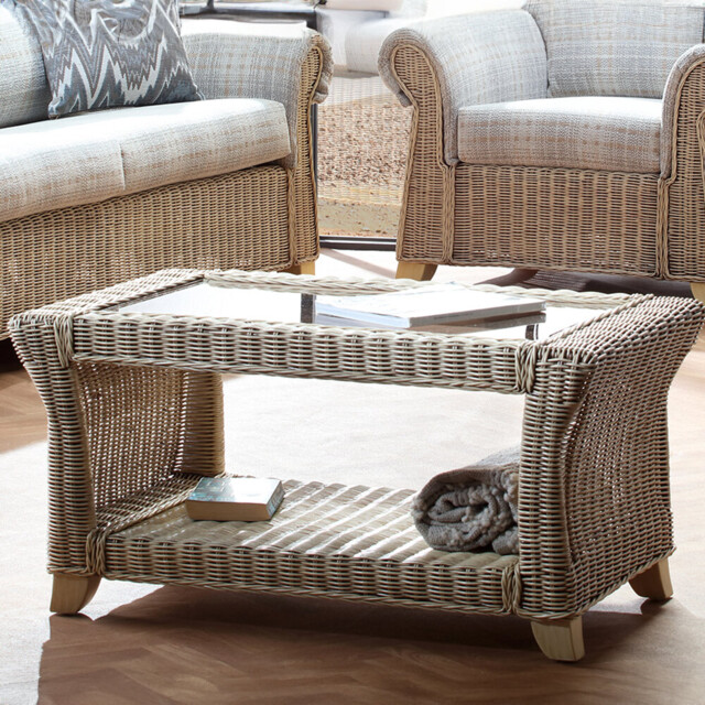 Desser Clifton Natural Rattan Coffee Table - Size: 56 x 94 x 47cm - Cream - Wilko - image 1