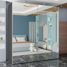Sliding Wardrobes 4U Etna 2 Door Grey Full Mirrored Wardrobe 150cm - Wilko - thumbnail 1