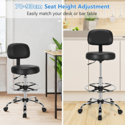 Costway Ergonomic Drafting Chair with Backrest and Adjustable Footrest - Size: 63 x 56 x 31cm - Black - Wilko - thumbnail 6