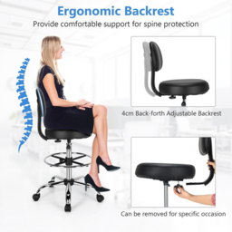 Costway Ergonomic Drafting Chair with Backrest and Adjustable Footrest - Size: 63 x 56 x 31cm - Black - Wilko - thumbnail 7