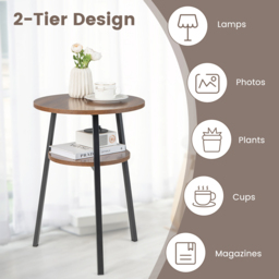 Costway 2 Shelf Walnut Round Wooden Side Table - Brown - Wilko - thumbnail 5