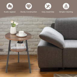 Costway 2 Shelf Walnut Round Wooden Side Table - Brown - Wilko - thumbnail 6