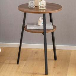 Costway 2 Shelf Walnut Round Wooden Side Table - Brown - Wilko - thumbnail 1