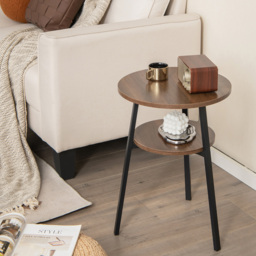 Costway 2 Shelf Walnut Round Wooden Side Table - Brown - Wilko - thumbnail 4