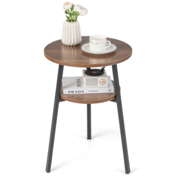 Costway 2 Shelf Walnut Round Wooden Side Table - Brown - Wilko - thumbnail 3