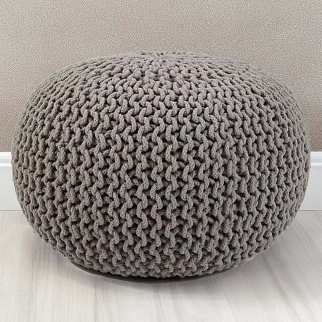 Kaikoo Knitted Grey Knitted Pod Pouffe - Size: 50  x 35  x 50cm - Wilko - image 1