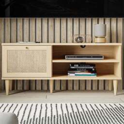Florence Calasetta Single Door 2 Shelf Rattan Oak TV Unit - Size: 57.8 x 120.1 x 41.4cm - Brown - Furniture To Go - Wilko