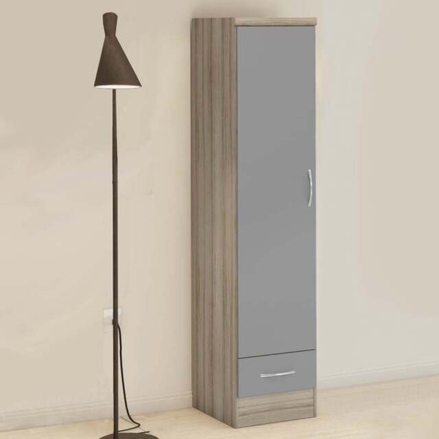 Seconique Nevada Single Door Single Drawer Grey and Light Oak Wardrobe - Size: Single Door, Single Drawer - Wilko - image 1