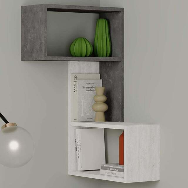 Decortie Part Single Shelf 2 Cube Retro Grey and Ancient White Corner Bookcase - Size: 1 Shelf - Multi - Wilko - image 1