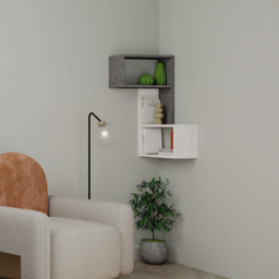 Decortie Part Single Shelf 2 Cube Retro Grey and Ancient White Corner Bookcase - Size: 1 Shelf - Multi - Wilko - thumbnail 5