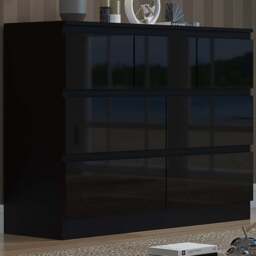 FWStyle Stora Merchant 7 Drawer Black Gloss Chest Of Drawers - Wilko