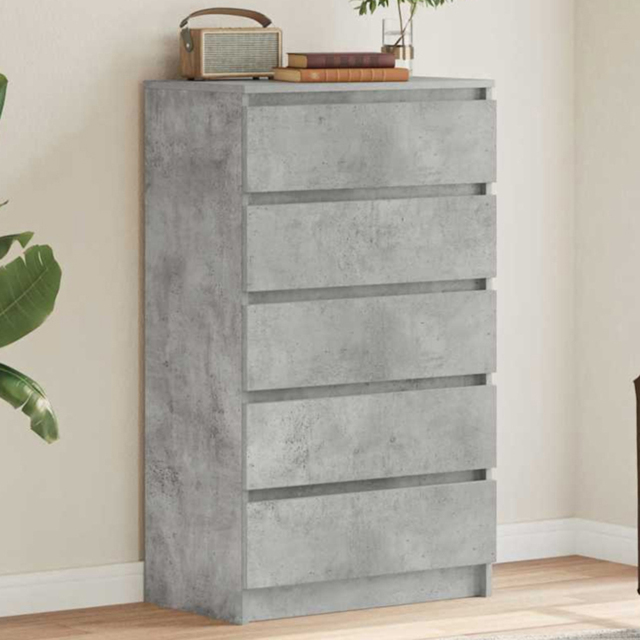 vidaXL 5 Drawer Concrete Grey Bedside Cabinet - Wilko - image 1