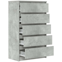 vidaXL 5 Drawer Concrete Grey Bedside Cabinet - Wilko - thumbnail 4