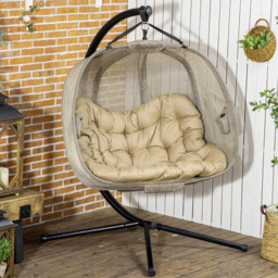 Outsunny 2 Seater Brown Egg Chair with Cushions - Wilko - thumbnail 1