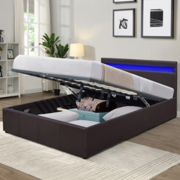 Comfy Living Double Brown Faux Leather Ottoman Bed Frame with LED - Wilko