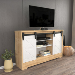 Decorotika Nisay 2 Door 3 Shelf Oak and White TV Unit - Size: 85 x 140 x 35cm - Multi - Wilko - thumbnail 5