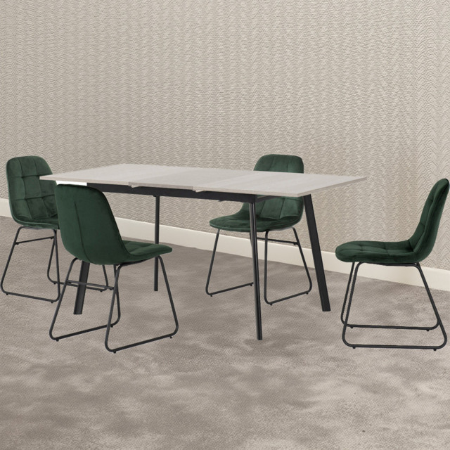 Seconique Avery Lukas 4 Seater Extending Dining Set Concrete and Emerald Green - Grey - Wilko - image 1