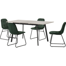 Seconique Avery Lukas 4 Seater Extending Dining Set Concrete and Emerald Green - Grey - Wilko - thumbnail 3