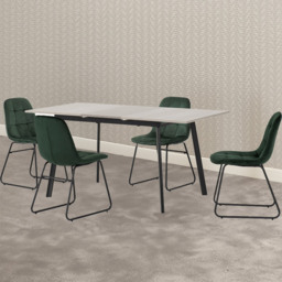 Seconique Avery Lukas 4 Seater Extending Dining Set Concrete and Emerald Green - Grey - Wilko
