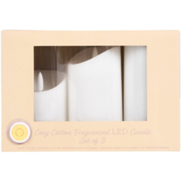 Set of 3 Cosy Cotton Fragranced LED Candles - White - Wilko - thumbnail 4