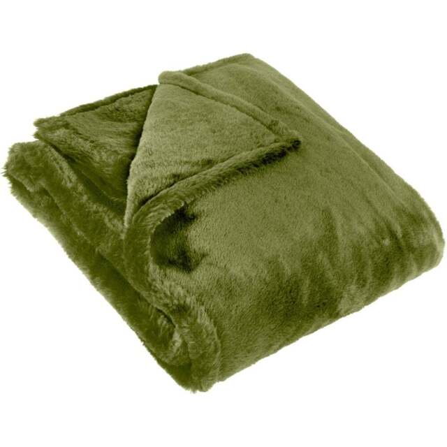 furn. Kallu Olive Double-Sided Faux-Fur Throw 150 x 200cm - Size: 200 x 150 x 1cm - Green - Wilko - image 1