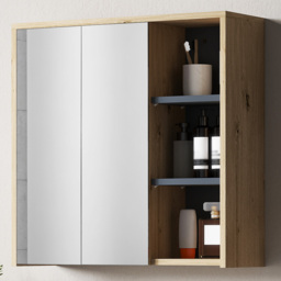 HOMCOM 2 Door 3 Shelf Natural Wall Mounted Mirror Bathroom Storage Cabinet - Size: 60 x 20 x 60cm - Brown - Wilko