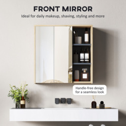 HOMCOM 2 Door 3 Shelf Natural Wall Mounted Mirror Bathroom Storage Cabinet - Size: 60 x 20 x 60cm - Brown - Wilko - thumbnail 6