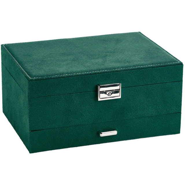 Living and Home 3 Tier Dark Green Velvet Jewellery Case with Lock - Size: 11 x 24 x 17cm - Wilko - image 1