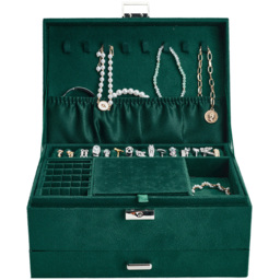 Living and Home 3 Tier Dark Green Velvet Jewellery Case with Lock - Size: 11 x 24 x 17cm - Wilko - thumbnail 4