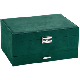 Living and Home 3 Tier Dark Green Velvet Jewellery Case with Lock - Size: 11 x 24 x 17cm - Wilko - thumbnail 1