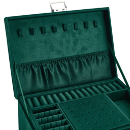 Living and Home 3 Tier Dark Green Velvet Jewellery Case with Lock - Size: 11 x 24 x 17cm - Wilko - thumbnail 7