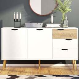 Florence 2 Door 3 Drawer White and Oak Sideboard - Size: 39.1 x 147.2 x 81.7cm - Furniture to Go - Wilko
