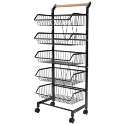 Living and Home Black 5 Tier Snap On Detachable Kitchen Trolley - Size: 105 x 42 x 32cm - Wilko - thumbnail 1