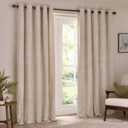 Yard Hebden Cream Striped Cotton Eyelet Curtains 229 x 137cm - Size: 137 x 229 x 1cm - Wilko