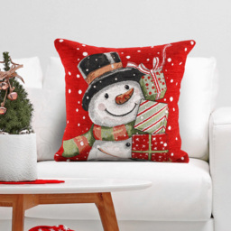 Noel Square Xmas Snowman Presents Cotton Chenille Cushion - Size: 43 x 43 x 1cm - Red - Wilko - thumbnail 3