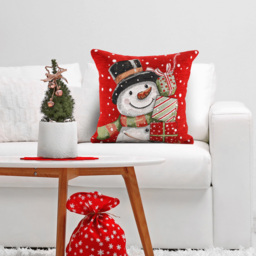 Noel Square Xmas Snowman Presents Cotton Chenille Cushion - Size: 43 x 43 x 1cm - Red - Wilko - thumbnail 5