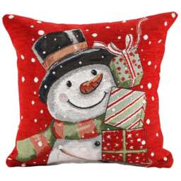 Noel Square Xmas Snowman Presents Cotton Chenille Cushion - Size: 43 x 43 x 1cm - Red - Wilko