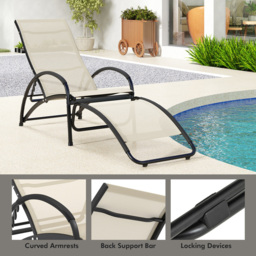 Costway Beige 2 in 1 Rocking Outdoor Lounge Chair - Size: 92 x 59 x 18cm - Cream - Wilko - thumbnail 7