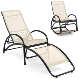 Costway Beige 2 in 1 Rocking Outdoor Lounge Chair - Size: 92 x 59 x 18cm - Cream - Wilko - thumbnail 3