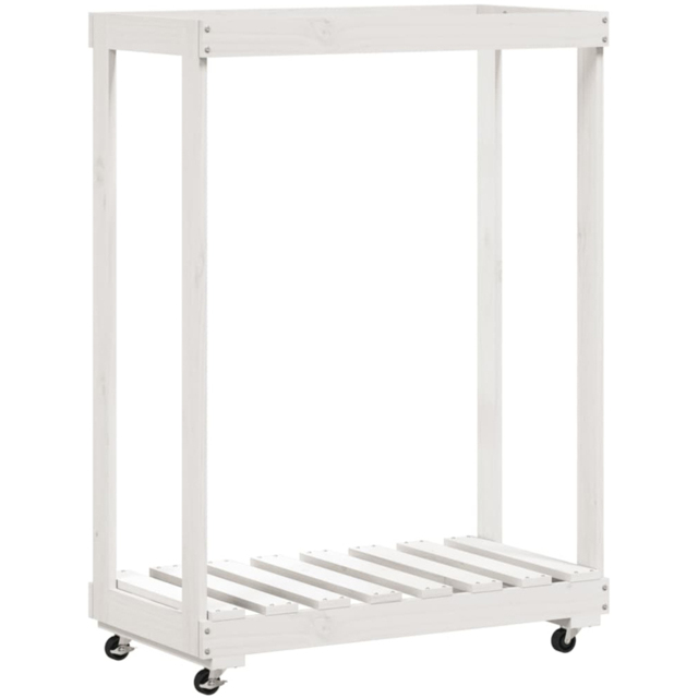 vidaXL White Solid Pine Wood Log Holder with Wheels 76.5 x 40 x 108cm - Size: 108 x 76.5 x 40cm - Wilko - image 1