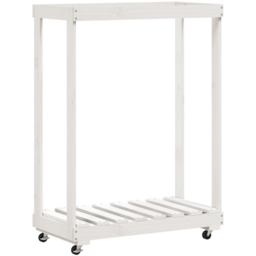 vidaXL White Solid Pine Wood Log Holder with Wheels 76.5 x 40 x 108cm - Size: 108 x 76.5 x 40cm - Wilko - thumbnail 1