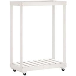 vidaXL White Solid Pine Wood Log Holder with Wheels 76.5 x 40 x 108cm - Size: 108 x 76.5 x 40cm - Wilko - thumbnail 6
