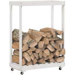 vidaXL White Solid Pine Wood Log Holder with Wheels 76.5 x 40 x 108cm - Size: 108 x 76.5 x 40cm - Wilko - thumbnail 3
