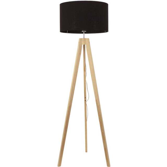ValueLights Jackson Black Fabric Shade Natural Wood Tripod LED Floor Lamp - Cream - Wilko - image 1