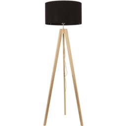 ValueLights Jackson Black Fabric Shade Natural Wood Tripod LED Floor Lamp - Cream - Wilko