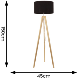 ValueLights Jackson Black Fabric Shade Natural Wood Tripod LED Floor Lamp - Cream - Wilko - thumbnail 5