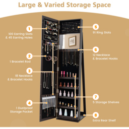 Costway Coffee Mirrored Jewellery Armoire - Size: 38 x 38 x 157cm - Brown - Wilko - thumbnail 7