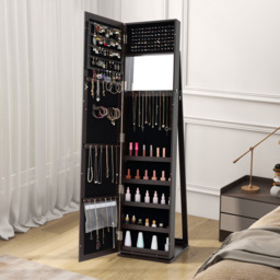 Costway Coffee Mirrored Jewellery Armoire - Size: 38 x 38 x 157cm - Brown - Wilko - thumbnail 3