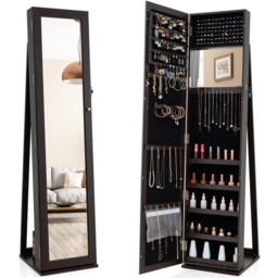 Costway Coffee Mirrored Jewellery Armoire - Size: 38 x 38 x 157cm - Brown - Wilko - thumbnail 5